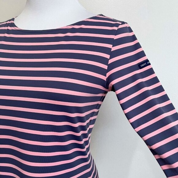 SAINT JAMES GREY PINK HALF SLEEVE BOAT NECK STRIPED TOP - 6 - Picture 4 of 10